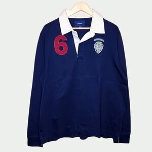 FACONNABLE Vintage Regular Fit Crest Rugby Long Sleeve Polo Shirt in Navy XXL